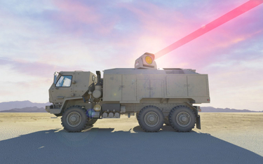 Koncepcyjna wizja systemu laserowego o mocy 100 kW montowanego na trzyosiowym samochodzie ciężarowym