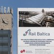 Tablica informacyjna przy częściowo wybudowanym węźle Rail Baltica przy dworcu centralnym w Rydze. M