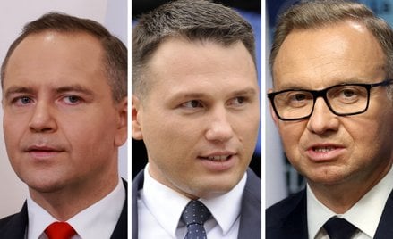 Liderzy sondażu zaufania CBOS (od trzeciego miejsca): Karol Nawrocki, Sławomir Mentzen i Andrzej Dud