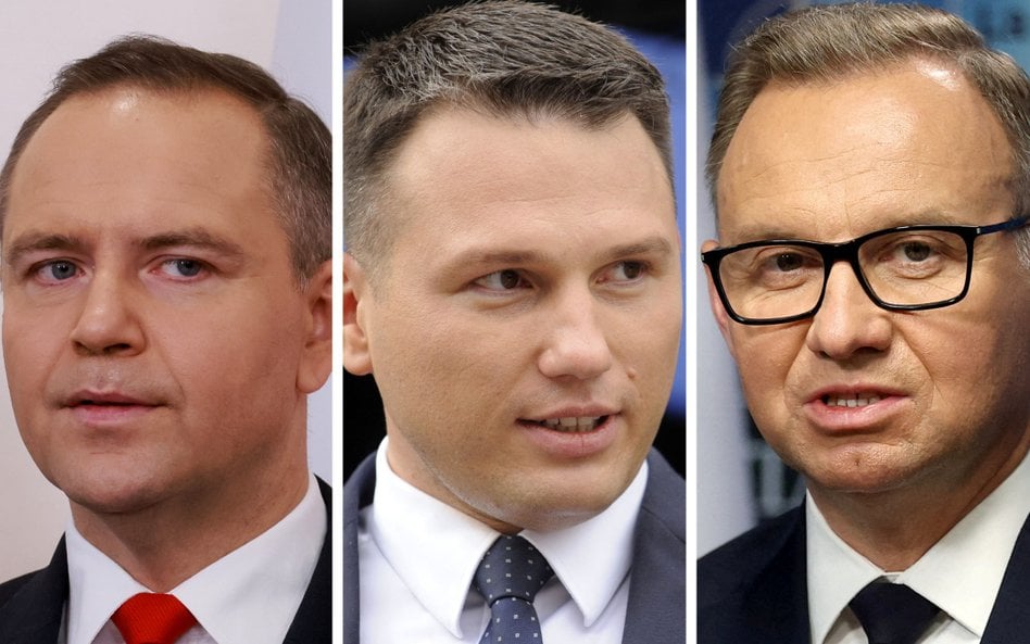 Liderzy sondażu zaufania CBOS (od trzeciego miejsca): Karol Nawrocki, Sławomir Mentzen i Andrzej Dud