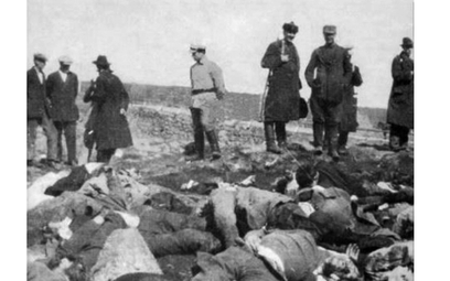 Jedno ze zdjęć dokumentujących zbrodnię na mieszkańcach Wyborga, kwiecień 1918 r.