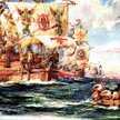 Hiszpańska Armada płynie do Anglii, rys. Bernard Finnegan Gribble, XIX w.