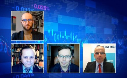 Uczestnicy grudniowej „Loży Parkietu”. Na dole od lewej: Wojciech Białek, prof. Krzysztof Borowski, 