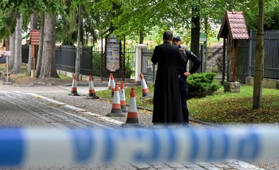 Miejsce ataku nożownika na terenie Jarosławskiego Opactwa przy ulicy Benedyktyńskiej w Jarosławiu