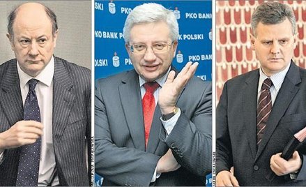 Jacek Rostowski, minister finansów; Jerzy Pruski, prezes PKO BP; Aleksander Grad, minister skarbu