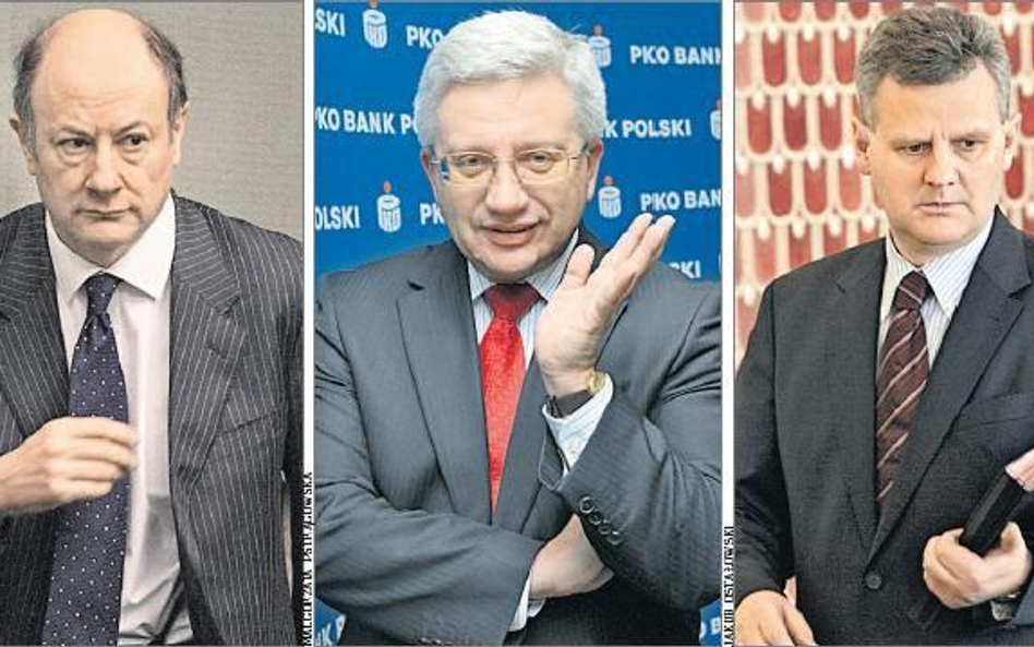 Jacek Rostowski, minister finansów; Jerzy Pruski, prezes PKO BP; Aleksander Grad, minister skarbu