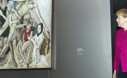 Kanclerz Angela Merkel w miniony czwartek oglądała obraz George’a Grosza z 1916 roku „Gotowy do akty