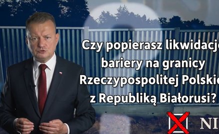 Mariusz Błaszczak prezentuje ostatnie pytanie w referendum