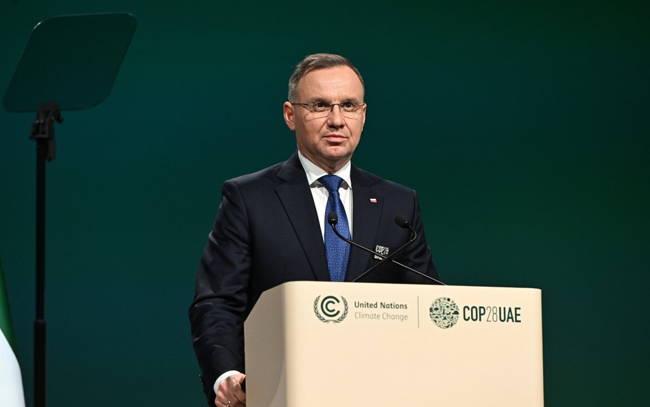 Prezydent RP Andrzej Duda przemawia na szczycie klimatycznym COP28 w Dubaju w Zjednoczonych Emiratac