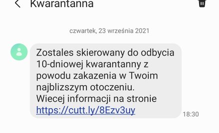 SMS od oszustów o rzekomym skierowaniu na kwarantannę