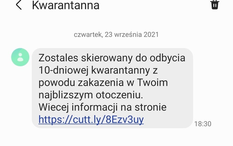 SMS od oszustów o rzekomym skierowaniu na kwarantannę