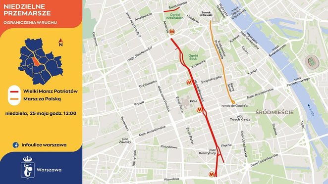 Trasy niedzielnych manifestacji przez centrum Warszawy
