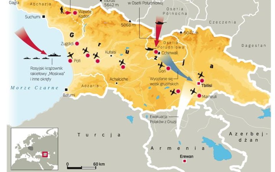 Rosjanie nacierali na Gruzinów na lądzie – w Osetii Południowej i na nowo otwartym froncie w Abchazj