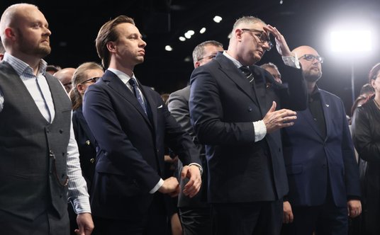 Wybory samorządowe 2024. Wicemarszałek Sejmu Krzysztof Bosak oraz kandydat Konfederacji na prezydent