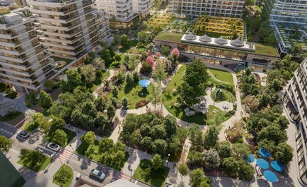 Wśród zieleni znajdą się atrakcje dla osób w każdym wieku: naturalny amfiteatr, plac zabaw z trampol