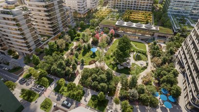 Wśród zieleni znajdą się atrakcje dla osób w każdym wieku: naturalny amfiteatr, plac zabaw z trampol