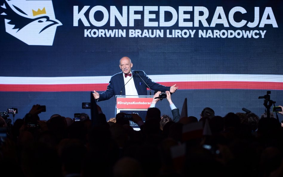 Janusz Korwin-Mikke podczas konwencji wyborczej Konfederacji (06.04.2019)