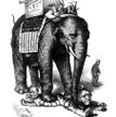 Słoń stał się symbolem republikanów za sprawą Thomasa Nasta. Tu, na rysunku z 1876 roku, zwierz miaż