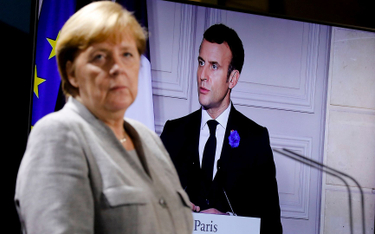 Niemcy i Francja (na zdj. kanclerz Merkel i prezydent Macron) w tej sprawie stoją po stronie Ameryki