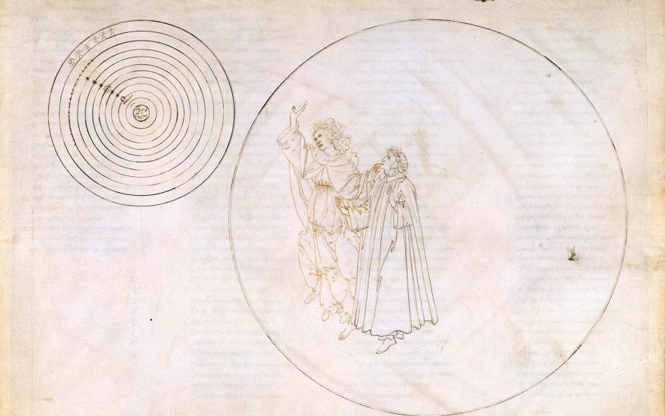 "Beatrice objaśnia Dantemu kosmiczny porządek" (Boska komedia, Raj II), ok. 1481-1495. Tusz i rysune