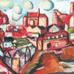 Jan Michalak „Widok na Kazimierz Dolny z klasztorem, farą i kościołem św. Anny” (67 na 84 cm).