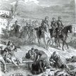 Napoleon III na pobojowisku pod Solferino, litografia z epoki