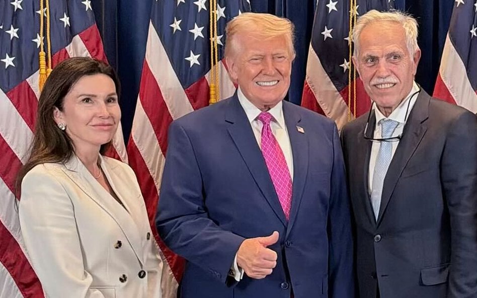 Prezydent USA Donald Trump oraz założyciel Polsatu Zygmunt Solorz z żoną Justyną Kulką