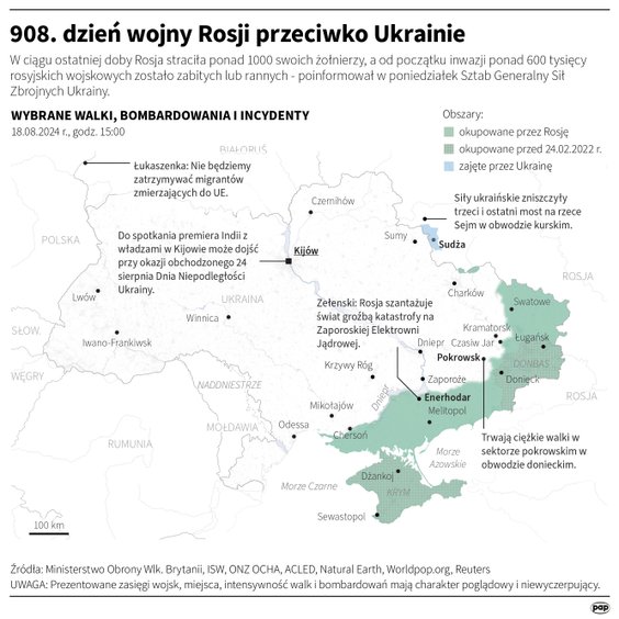 Tak wyglądała sytuacja na Ukrainie w 908. dniu wojny