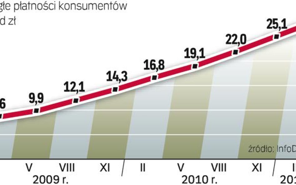 Kwota zaległych płatności konsumentów bardzo szybko rośnie. nieco wolniej przybywa niesolidnych dłuż