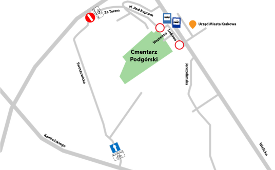 Cmentarz Podgórski w Krakowie. Organizacja ruchu w czasie Wszystkich Świętych 2024