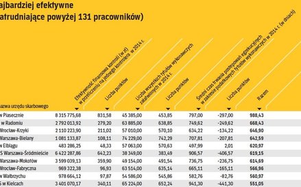 Najbardziej efektywne urzędy: duże (zatrudniające powyżej 131 pracowników)