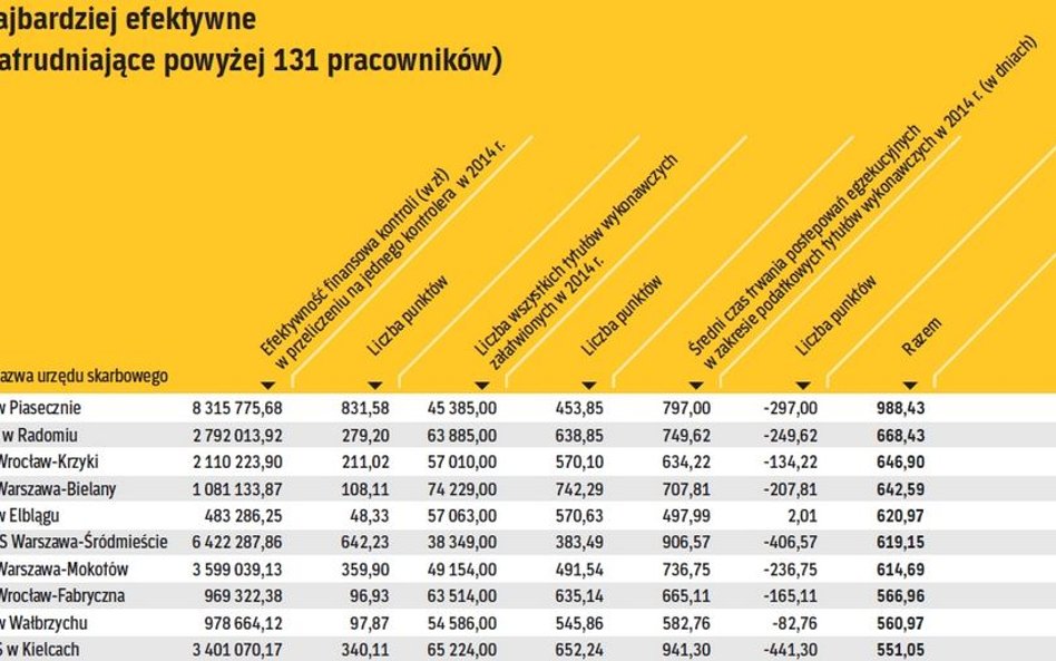 Najbardziej efektywne urzędy: duże (zatrudniające powyżej 131 pracowników)