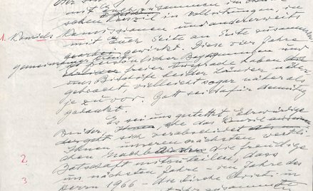 Pierwsza strona rękopisu „Orędzia biskupów polskich do biskupów niemieckich” abp. Kominka. Dokument 