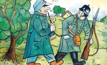 Rysunek przedstawiający dobrego wojaka Szwejka, postać stworzoną przez Jaroslava Haška
