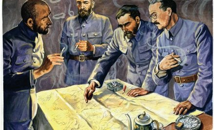 Józef Piłsudski nad mapą Królestwa Kongresowego obmyśla plan kolejnej insurekcji podczas spodziewane