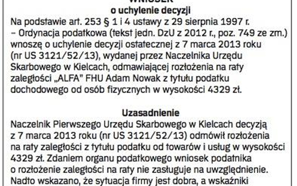 Wzór wniosku strony