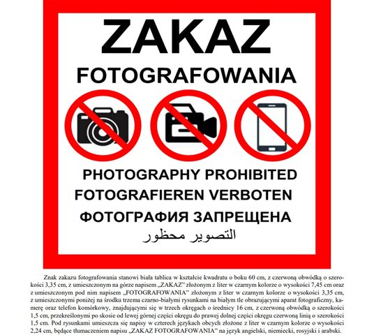 WZÓR ZNAKU ZAKAZU FOTOGRAFOWANIA