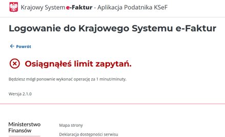 Taki komunikat wyświetla się w poniedziałek użytkownikom, którzy chcą zalogować się do KSeF