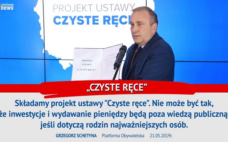 Schetyna: Składamy projekt ustawy "Czyste ręce"