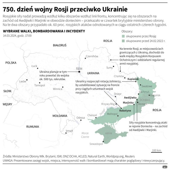 Tak wyglądała sytuacja na froncie w 750 dniu wojny