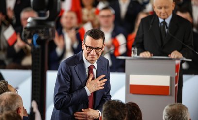 Prezes PiS Jarosław Kaczyński i wiceprezes Mateusz Morawiecki podczas konwencji Prawa i Sprawiedliwo