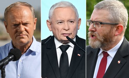 Donald Tusk, Jarosław Kaczyński i Grzegorz Braun