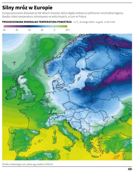 Silny mróz w Europie (16 lutego)