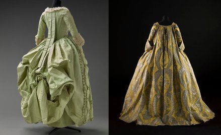 Poloneska (z lewej) z lat 1770-1775 na wystawie w Palais Galliera, z prawej – francuska robe volante