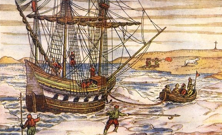 Ilustracja z relacji z wyprawy Willema Barentsa do Arktyki, koniec XVI wieku
