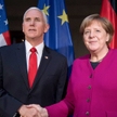 Wiceprezydent Stanów Zjednoczonych Mike Pence i kanclerz Niemiec Angela Merkel na konferencji w Mona