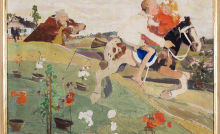 Witold Wojtkiewicz „Porwanie królewny” (Ucieczka), z cyklu „Z dziecięcych póz” 1908 na wystawie „Cza