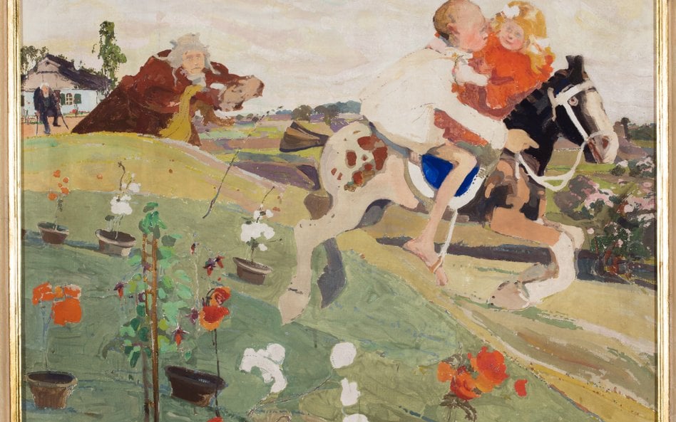 Witold Wojtkiewicz „Porwanie królewny” (Ucieczka), z cyklu „Z dziecięcych póz” 1908 na wystawie „Cza