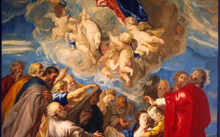 Warsztat flamandzki na podstawie obrazu Petera Paula Rubensa, Wniebowzięcie Marii, gobelin, druga ćw