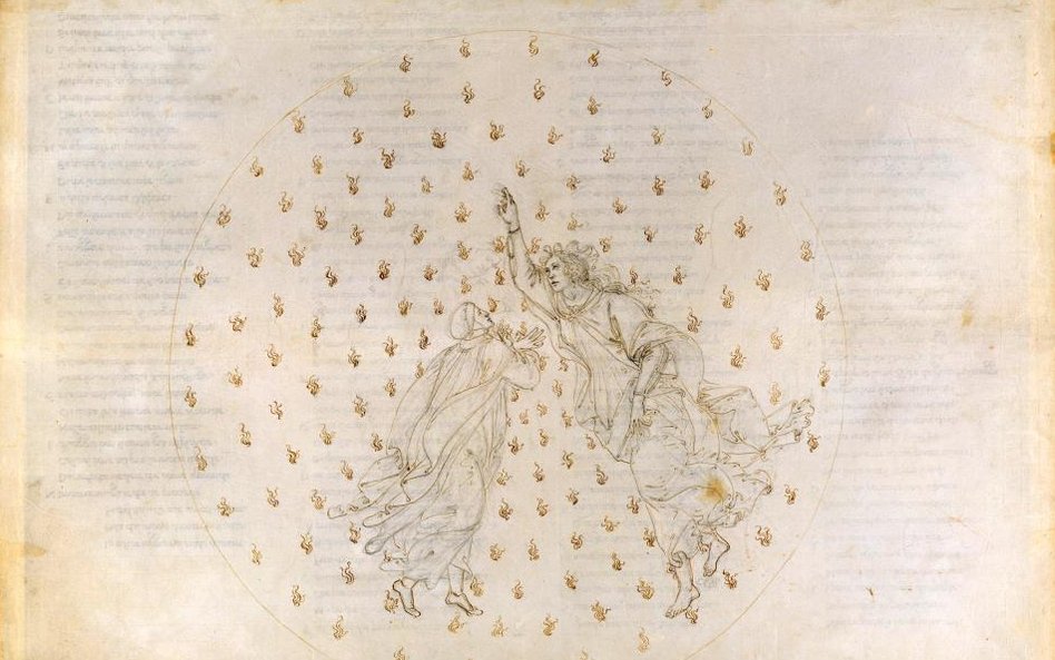 Sandro Botticelli, "Dante i Beatrice w drugiej sferze niebieskiej Raju" (Boska komedia, Raj VI), ok.